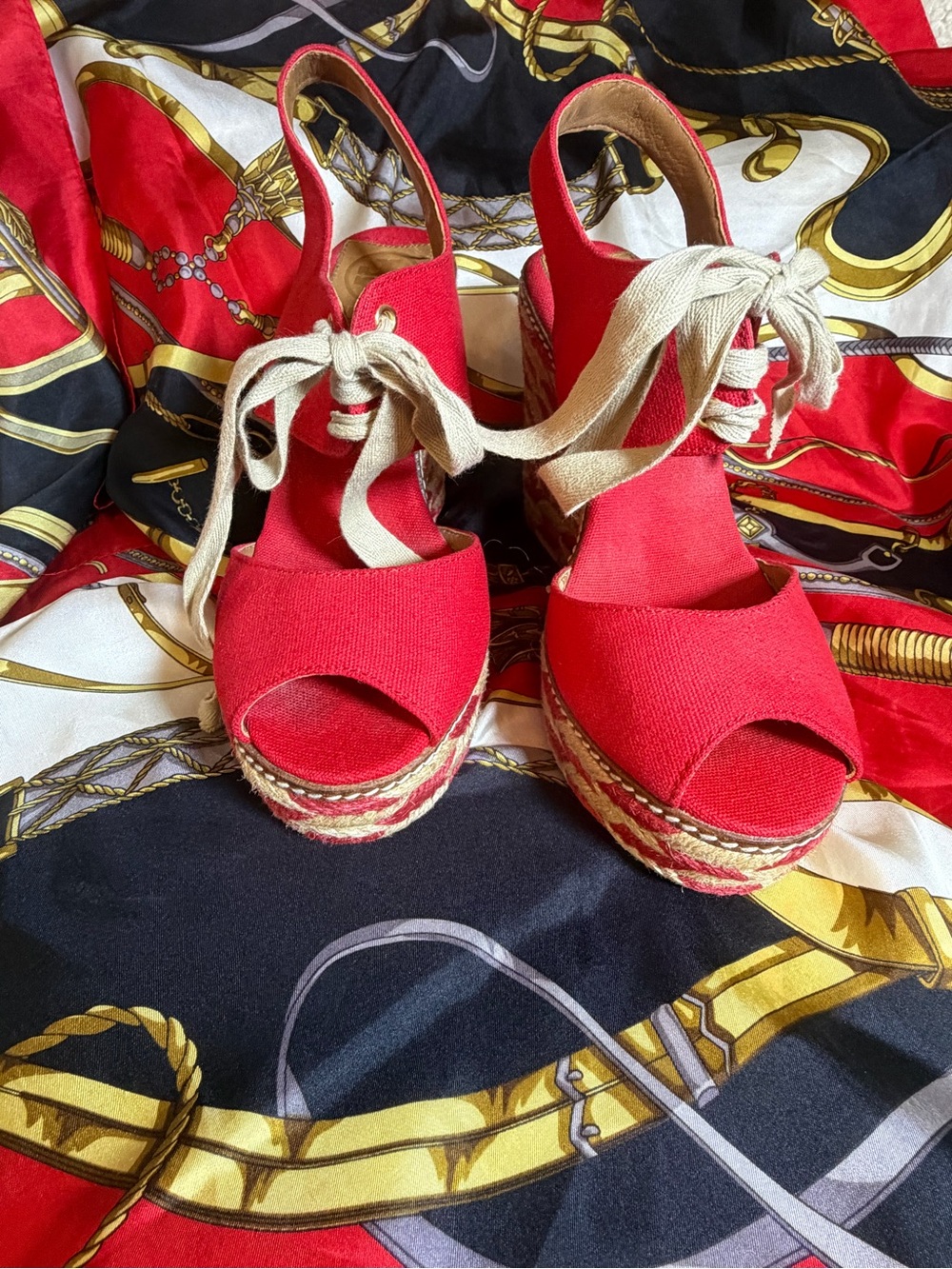 Tory Burch LINLEY Red Canvas Espadrille
Wedge Sandals
